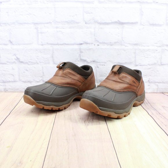 LL Bean Brown Leather Storm Chaser Slip On Duck Boots Size 8.5 M - Picture 2 of 9